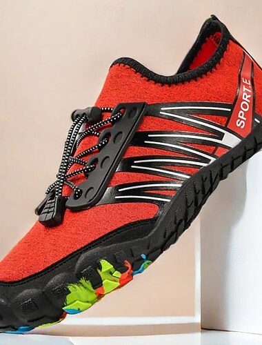  Baskets de randonnée pieds nus pour hommes - rouge vif, semelle robuste, conception sans lacets - parfaites pour la randonnée et les aventures en plein air