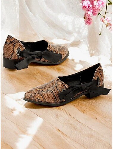  Damen-Ballerinas mit Schlangenmuster und spitzer Spitze – schicke Loafer aus Kunstleder mit Schleifendetail fürs Büro, die Freizeit und formelle Anlässe