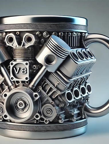  motoren roestvrijstalen mok, creatieve hars en roestvrijstalen koffiekopje, uniek persoonlijk drinkgerei, stijlvol whiskyglas, perfect cadeau en decoratief beeldje voor thuis en op kantoor