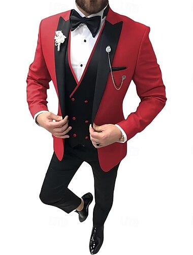  Hochzeitsanzüge für Herren Champagner Rot modisch formal Sommer einfarbig standardmäßiger Schnitt 3-teilig einfach versehen ein Knopf