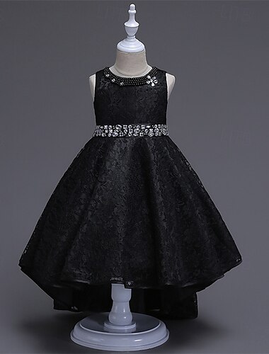  Kinder Mädchen Partykleid Einfarbig Ärmellos Leistung Geburtstag Schön Süß Polyester Asymmetrisch Partykleid Schwingkleid A Linie Kleid Sommer Ab 4 Jahren Schwarz Champagner Wein