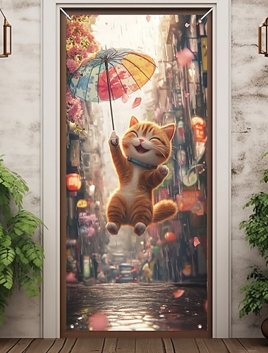  Décorations de porte d'animal dansant drôle housses de porte tapisserie de porte rideau de porte décoration de toile de fond bannière de porte intérieure/extérieure pour porte d'entrée de ferme