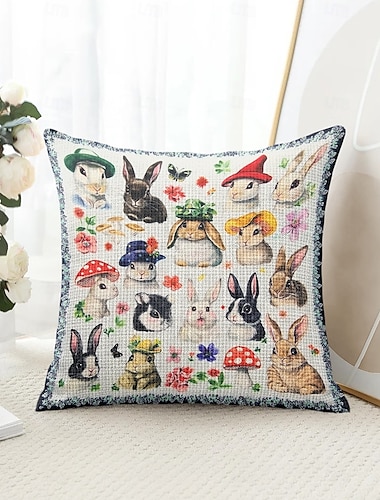 Dier Konijnen Decoratieve Kussenslopen 1PC Zacht Vierkant Bankkussen Hoes Kussenhoes voor Slaapkamer Woonkamer Bank Stoel
