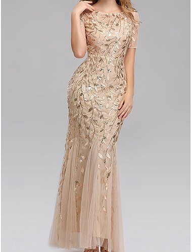  Kleid Mutter der Braut Kleid Elegant Vintage Party Rundhalsausschnitt Bodendland Polyester Kurzarm mit Pailletten-Stickerei 2025