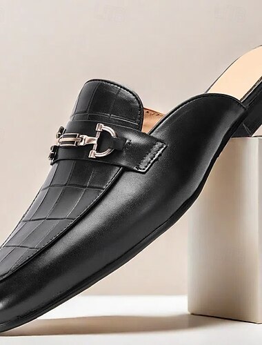  schwarze Leder-Mokassin-Slipper für Herren - eleganter Slipper mit Metallschnalle für Business Casual