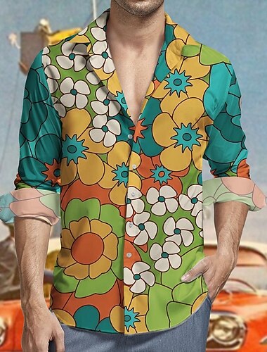  Retro / vintage 1970 luku Pusero Havaijilaispaita Hippi Kukka Naamiaispuku Miesten Naamiaiset Juhla Arki-asut Pride-paraati Aikuisten Pusero