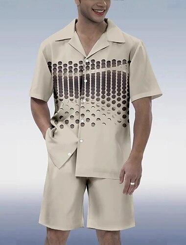 Miesten Geometrinen Tulostus 2kpl Paidat Setit Paidasetti Lyhythihainen Lyhyet housut Kuubalainen kaulus Loma Rento arki Juhla Kausaliteetti Päivittäin 3D-tulostus Kesä Punarinnan munan sininen Ruskea
