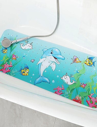  cartoon baby badmat, kinderbadmat antislip voor peuterbad douche antislip, 40in x 16in met afvoergaten en zuignappen machinewasbaar, schildpadden