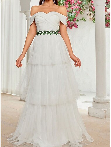  Hochzeitskleider Ballkleid Schulterfrei Ärmellos Boden-Länge Tüll Brautkleider Mit Einheitliche Farbe 2025