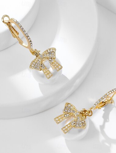  Mujer Blanco Perla Pendiente Geométrico Bola Elegante Sencillo Aretes Joyas Dorado Para Fiesta de baile Bar 1 Par