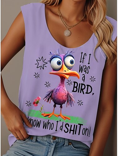  Damen Camisole-Tanktop Grafik Buchstabe Graffiti Täglich Lässig Ärmellos Rundhalsausschnitt Rundausschnitt Normale Oberteile Täglich Druck Schwarz Weiß Rosa Blau Purpur Sommer Bird