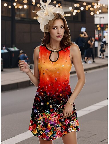  Φόρεμα Mini Γυναικείο Kentucky Derby Φόρεμα T-Shirt Φόρεμα Tee Φόρεμα Ήλιου Εκτός Ώμου Ελκυστικό Διακοπές Vintage Διακοπές Καθημερινό Κανονική Εφαρμογή Ombre Floral Γραφιστικό Χωρίς Μανίκια Crew