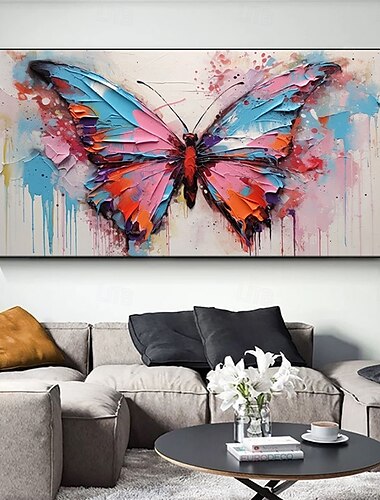 handgemachtes Ölgemälde auf Leinwand, Wandkunst, Dekoration, moderne abstrakte Textur, Messerzeichnung, bunter Schmetterling für Wohnzimmer, Heimdekoration, gerolltes, rahmenloses, ungedehntes Gemälde