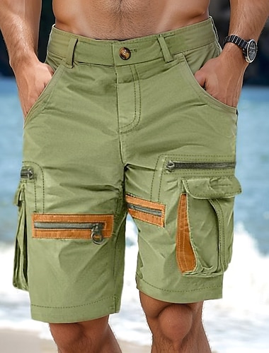  Herr Cargo-shorts Shorts Casual shorts Ficka med blixtlås Flera fickor Rakt ben Slät Komfort Knelängd Ledigt Dagligen Helgdag Mode Streetwear Svart Grön Microelastisk