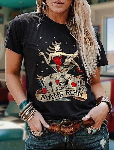  Manches Ajustées T-shirt Affiche rétro Fille rétro Art graphique Pour Femme Adulte Mascarade Estampage à chaud Casual Quotidien