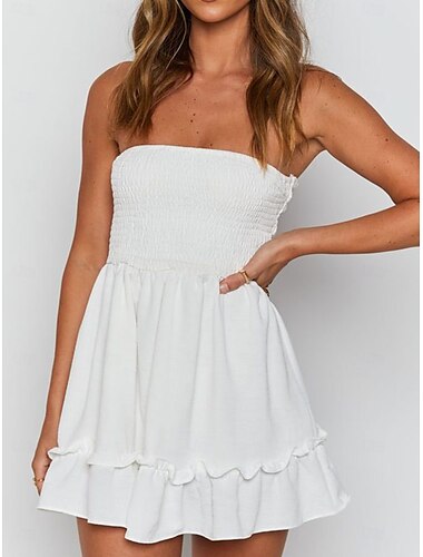  Pentru femei Rochie Mini Rochie albă Rochie de vară Rochie eleganta Zilnic Club Rochie de vară Fit regulat Simplu Culoare pură Fără manșon Fără Bretele umăr rece Negru Alb Vară