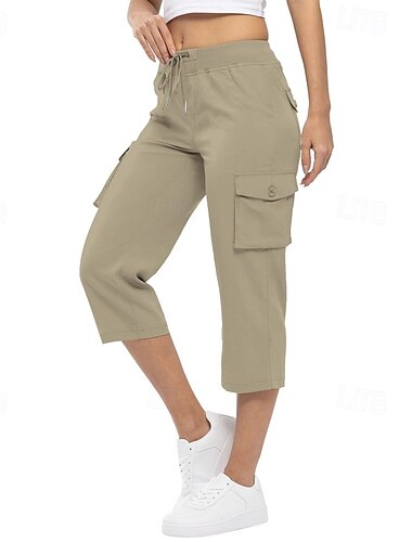  Dames Capri broeken broek Parachute broek Casual / Dagelijks Casual Kuitlengte Natuurlijk Effen Zak Elastisch ontwerp met trekkoord Ademend Zacht Micro-elastisch Straat Dagelijks Pauw Blauw