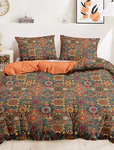  Mandala Bohemian Bettbezug Komplettgröße Bettwäsche Set Baumwoll Bett Sets Steppdeckenbezug Weicher leichter Bettdeckenbezug mit 2 Kissenbezügen für Sommer Frühling Vintage Ethnisch