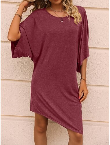  Damen Mini Kleid T-Shirt Kleid Tee Kleid Freizeit Outdoor Täglich Urlaub Regulärer Fit Einfarbig Halblangarm Rundhalsausschnitt Schwarz Wein Grau Sommer