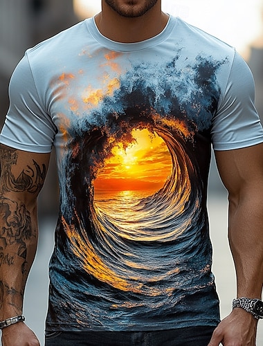  Herr Nautisk T-shirt Kortärmad T-shirt 3D-tryck Rund hals Skjorta drivna Designer Fest Ledigt Helgdag Blå Sommar Vår Alla årstider Kläder S M L XL XXL XXXL