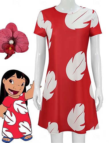  Lilo Vestidos Traje Cosplay Fantasia de Carnaval Vestir-se Cosplay filme for Mulheres Adulto Dia Das Bruxas Carnaval Dia Mundial do Livro Espetáculo Festa