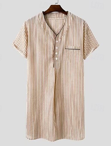  Herren Hemd Sommerhemd Freizeithemd Strandhemd Schwarz Rote Kaki Kurzarm Gestreift V Ausschnitt Urlaub Hawaiianisch Fronttasche Bekleidung Polyester Mode Lässig Bequem