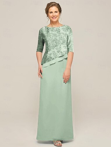  A-Linien-Kleid für die Mutter der Braut, elegant, zierlich, U-Ausschnitt, knielang, Chiffon, halbe Ärmel, mit Falten, einfarbig, 2025