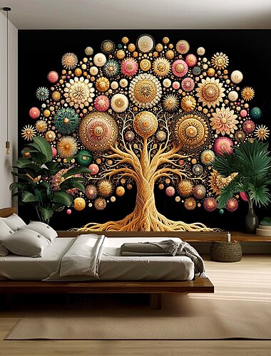  Baum des Lebens hängender Wandteppich Wandkunst große Wandteppich Wandmalerei Dekorfoto Hintergrunddecke Vorhang für Zuhause Schlafzimmer Wohnzimmer Dekoration