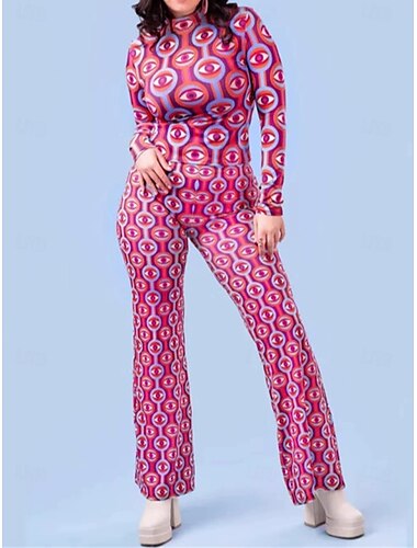  Retro Vintage 1970er Disko Outfits Weit geschnittene Hose Hippie Disco Damen Maskerade Urlaub Party Alltagstauglich Erwachsene Oberteil Hose Frühling & Sommer