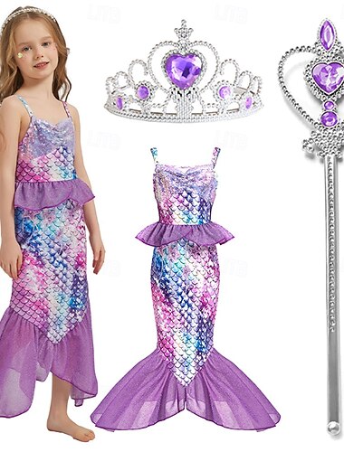  Die kleine Meerjungfrau Kleine Meerjungfrau Prinzessin Meerjungfrau Kleid Themenparty-Kostüm Cosplay Film Cosplay for Mädchen Kinder Karneval Maskerade Party Ferien