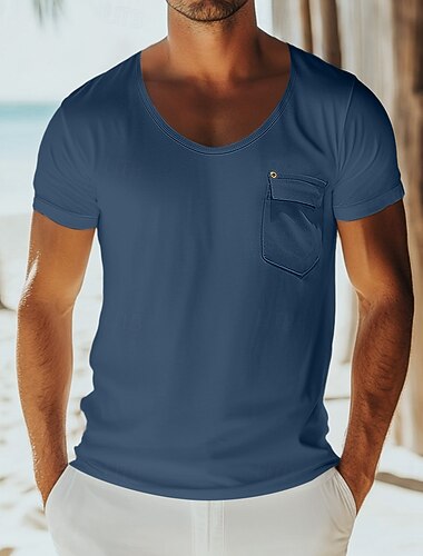  Per uomo Maglietta Maniche Corte Scollo Tondo Girocollo Estate Tinta unica Moda Designer Essenziale Tasca Vacanza Streetwear Casuale Nero Bianco Blu Maglietta Top per Uomo