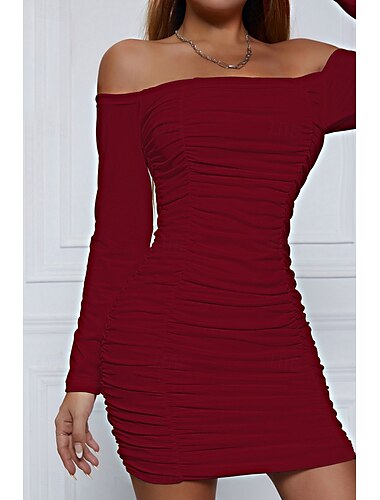  Damen Minikleid Weißes Kleid Abschlusskleid Bodycon Mode Modern Urlaub Geburtstag Abschlussfeier Normale Passform Einfach Langarm Schulterfrei Schwarz Weiß Wein Rote Sommer