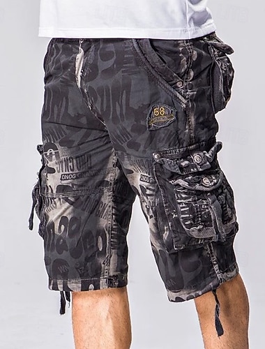  Herre Capri Cargo Shorts Capri-bukser Camo Shorts Multi lomme Knapp ned Klapplomme Kamuflasje Komfort Anvendelig Kalv lengde utendørs Sport Daglig Mote Fritid Blå Militærgrønn