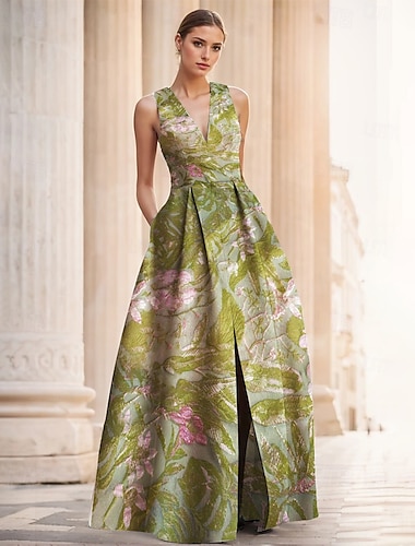  A-Linie Abendkleid Elegant Kleid Formell Hochzeit Bodenlang Ärmellos V Ausschnitt Nylon mit Schlitz Tasche 2025