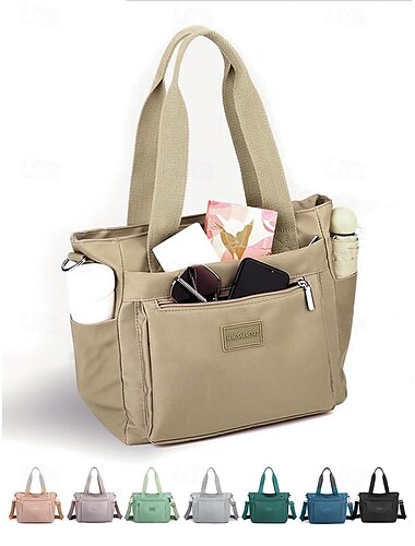  Damen-Tragetasche mit großem Fassungsvermögen – wasserdichte Nylonhandtasche mit mehreren Taschen, Reißverschluss und Schultergurt für Reisen, Arbeit und den täglichen Gebrauch