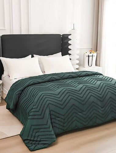  Green Geometric Bed Quilt Bedspread Bedding Double Color Block Stripe Vintage Bed