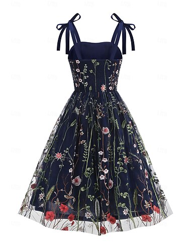  1950s Retro Antiguo Vestidos Vestido swing Bordado Floral Disfraz Mujer Carnaval Mascarada Ropa Cotidiana Despedida de Soltera Adulto Vestido Vestidos de fiesta