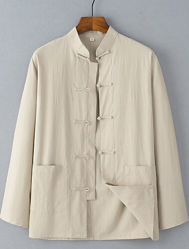  Herre Skjorte Linskjorte Uformell skjorte Skjorte med knapper Bomullsskjorte عادي Feriereise Ferie Svart Hvit Navyblå Kakifarget Langermet Båndkrage Sommer Vår Klær Lomme