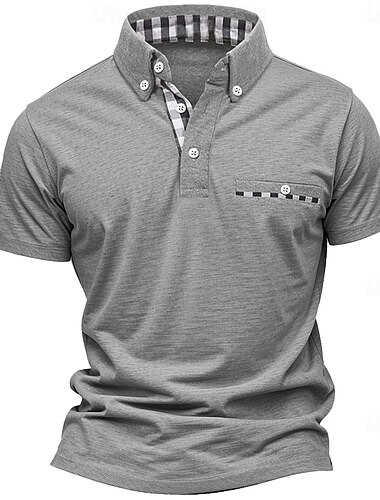  Homme Chemise de golf Polos de Golf Travail Occasionnel Revers Manche Courte Basique Moderne Bloc de Couleur Damier Patchwork Boutons Été Printemps Coupe régulière Noir Rouge Bordeaux bleu marine