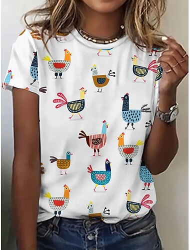  Dámské Tričko Letní vrcholy Grafika Kohout Klasické Na běžné nošení Krátký rukáv Tričkový Crop Tops Denní Víkend Tisk Duhová Léto Jaro Podzim