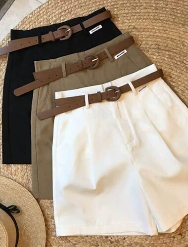  Dam Shorts Byxor Mode Streetwear Kort Naturlig Slät Ficka Utomhus Bekväm Gata Utekväll Svart Vit Kaki Sommar Normal