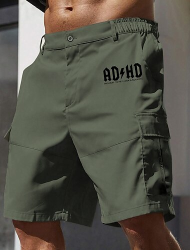  Herren Cargo-Shorts Arbeitsshorts Elastischer Bund Mehrere Taschen Buchstabendruck Knielang Sport im Freien Lässig Campen und Wandern Klassisch Shorts Schwarz Armeegrün Mikroelastisch