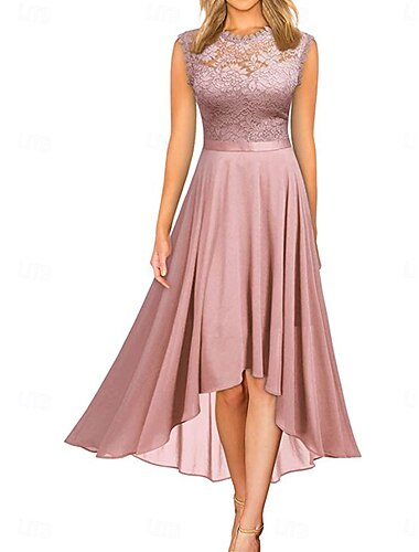  Kleid Brautmutterkleid Hochzeitsgast Elegantes Lässiges Crew-Neck Bodenlang Polyester Ärmellos mit Spitze 2025