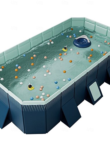  Piscine gonflable pliable durable - forme rectangulaire, matériau PVC, composants multiples - pour s'amuser en famille