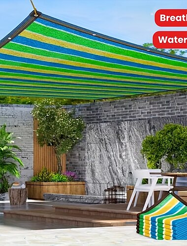  uv-beschermingsnet van gaasdoek, veelkleurig, voor buiten, zonneschermnet, uv-bescherming, ademend gaasdoek met versterkte hoeken en ringen, niet-waterdicht, PE-stof, zonnescherm, luifel voor kamperen