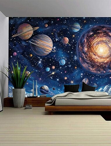  Planet Universum hängender Wandteppich Wandkunst großer Wandteppich Wanddekoration Fotohintergrund Decke Vorhänge Wohnraum Schlafzimmer Wohnzimmer Dekoration Schwarz Gold