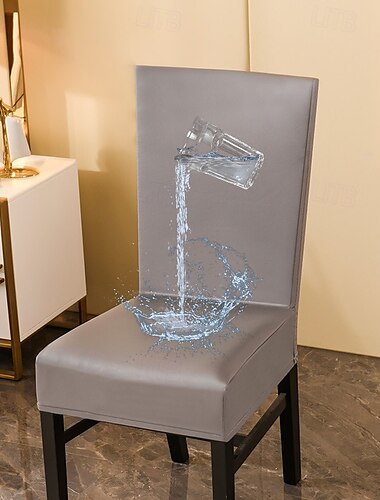  Funda de silla de comedor de cuero sintético, funda de silla elástica impermeable de color burdeos, funda protectora de silla, funda de asiento con banda elástica para comedor, boda, decoración del