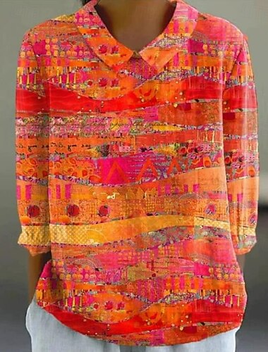  Femmes Chemise Fleuri Bohème Quotidien Élégant manche longue Col de chemise Hauts Réguliers Quotidien Boutons Imprimé Rose Claire Bleu Orange Vert Kaki Été Printemps