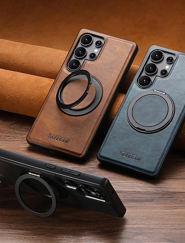  telefone Capinha Para Samsung Galaxy S26 Ultra S25 S24 S23 S22 Plus Ultra Capa traseira Com Suporte Magnética Suporte para carregamento sem fio Retro TPU PC Couro PU