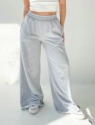  Damen Weites Bein Stoffhosen Streetwear Lässig Volle Länge Natürliche Taille Einfach Tasche Elastischer Bund Bequem Außenbereich Straße Täglich Grau Schwarz Hellgrün Armeegrün Sommer Normale Passform
